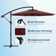 thumbnail image 2 of Parasol Déporté de 10 Pi pour Terrasse Extérieure, Parasol Déporté avec Levage Facile et Réglage d'Inclinaison, Protection UV Résistant à la Décoloration pour Terrasse, Piscine, Jardin, Bourgogne, 2 of 8