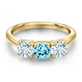 thumbnail image 3 of Gem Stone King 10K Yellow Gold Blue Apatite and Sky Blue Aquamarine Engagement Ring for Women | 1.50 Cttw | Round 5MM | Gemstone Birthstone | Size 5, 3 of 6
