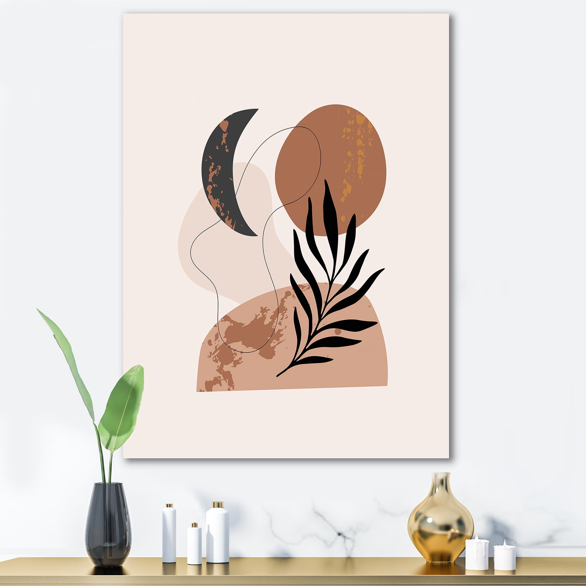 Designart ' Sun and Moon Shapes In Retro Terracotta Tones I ' Modern Canvas Wall Art Print