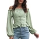 thumbnail image 1 of Camisa de mujer con hombros descubiertos, mangas largas con cordones en la cintura, corsé Eccomum Verde/Pequeña, 1 of 7