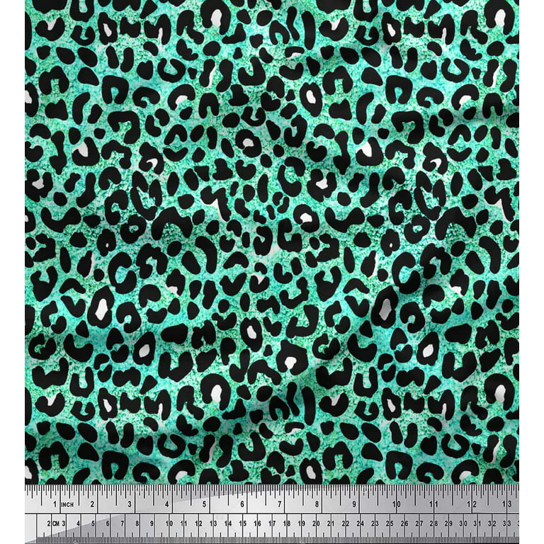 Soimoi Green Japan Crepe Satin Fabric Leopard Animal Skin Fabric