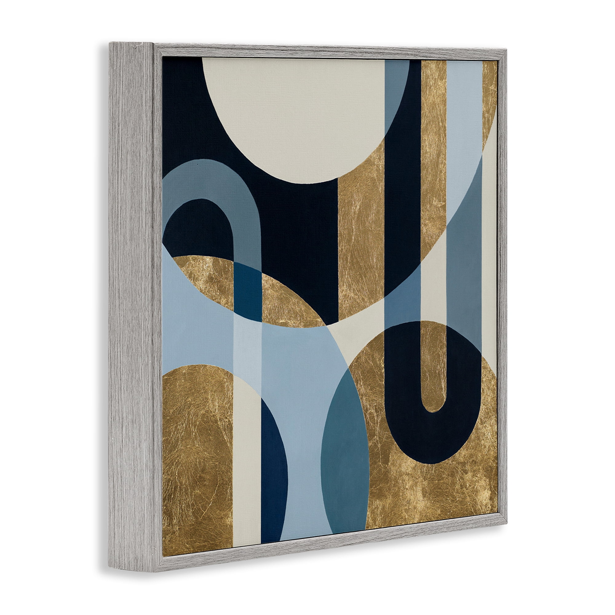 Stupell Industries Gold & Blue Circular Shapes Abstract Painting Gray Framed Art Print Wall Art, 24 x 24