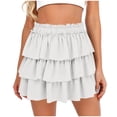 thumbnail image 3 of Lmueinov Women's 3 Layer Ruffle Tiered Elastic Waist Mini Skirt, 100% Cotton Cute Casual Skirt for Daily Vacation Wear S-2XL, 3 of 6