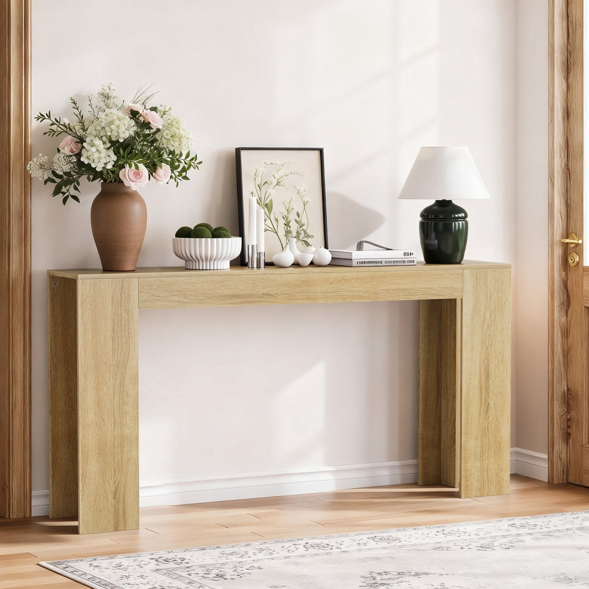 Extra Long Oak Console Table Farmhouse Sofa Table Narrow Entryway Foyer Accent Table