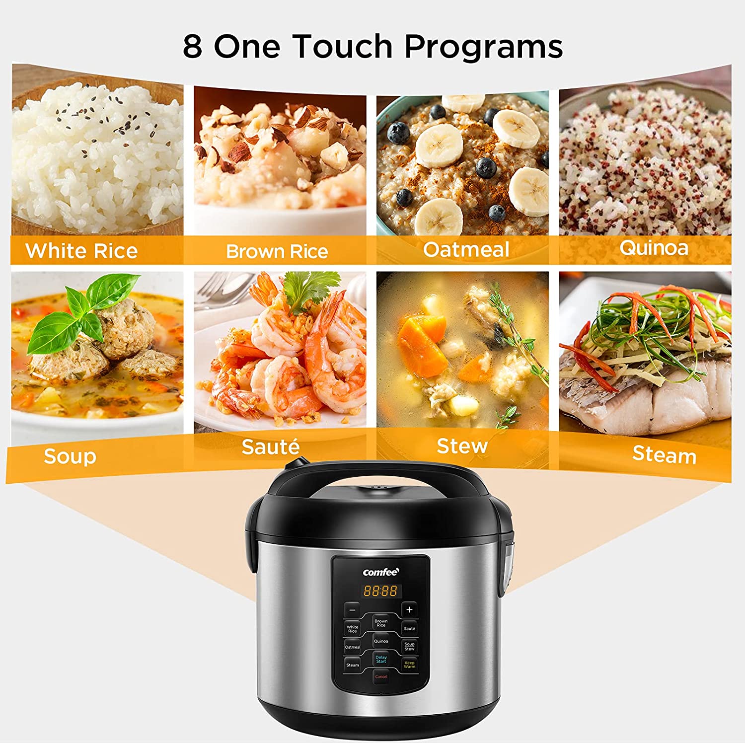 Multifunctional Rice Cooker 10 Cup Uncooked/20 Cup Cooked, 5.2 Qt Large Capacity with 8 One-Touch Programs