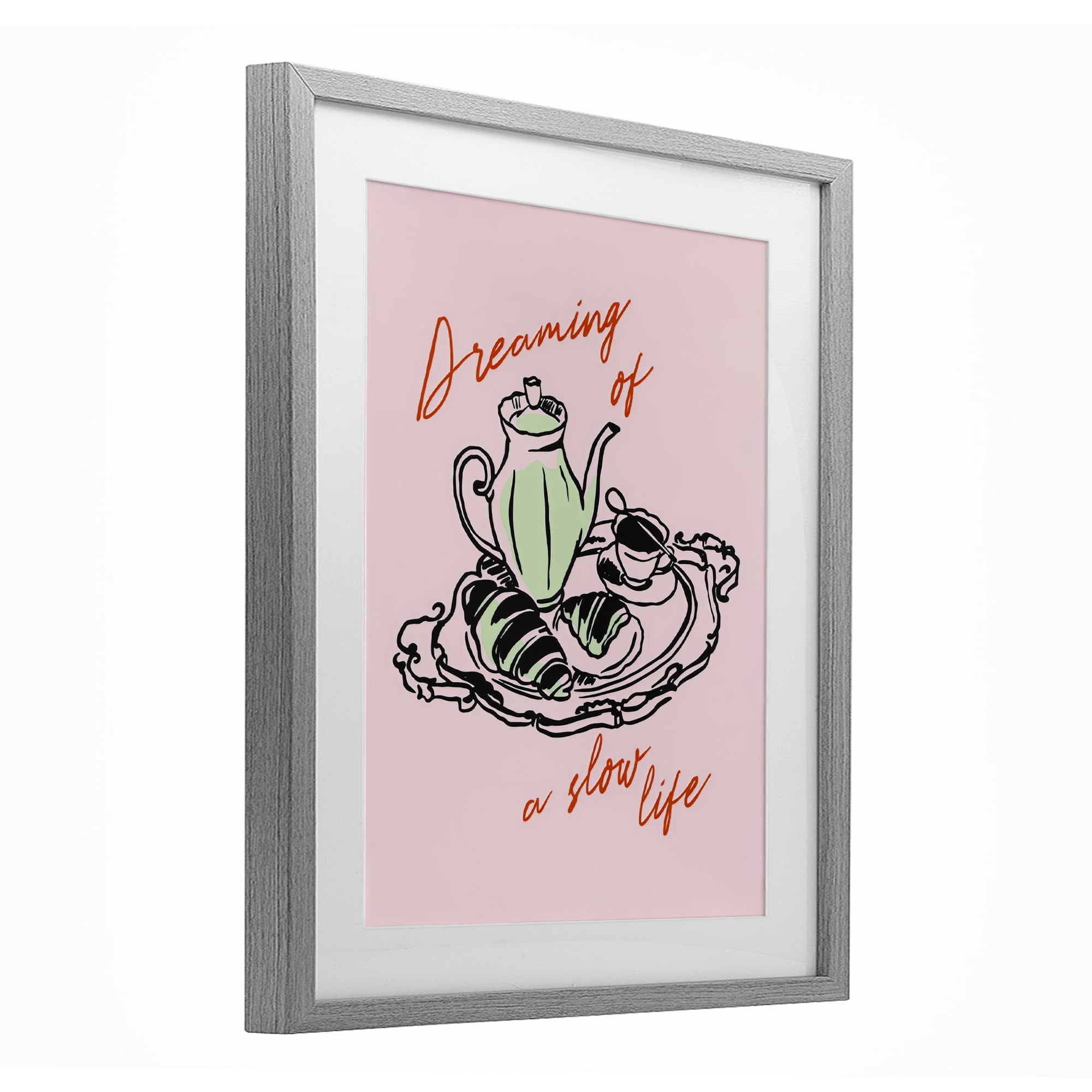 Stupell Industries Slow Life Tea Platter Gray Framed Print Under Glass, design by The Prints Vibe