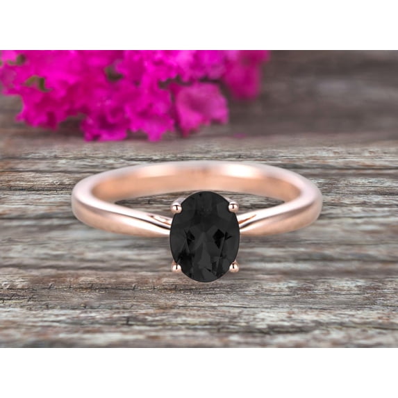 1.25 Carat 8x6mm Oval Cut Black Diamond Moissanite Solitaire Engagement Ring On 10k Rose Gold Art Deco Shining Startling Ring Anniversary Gift