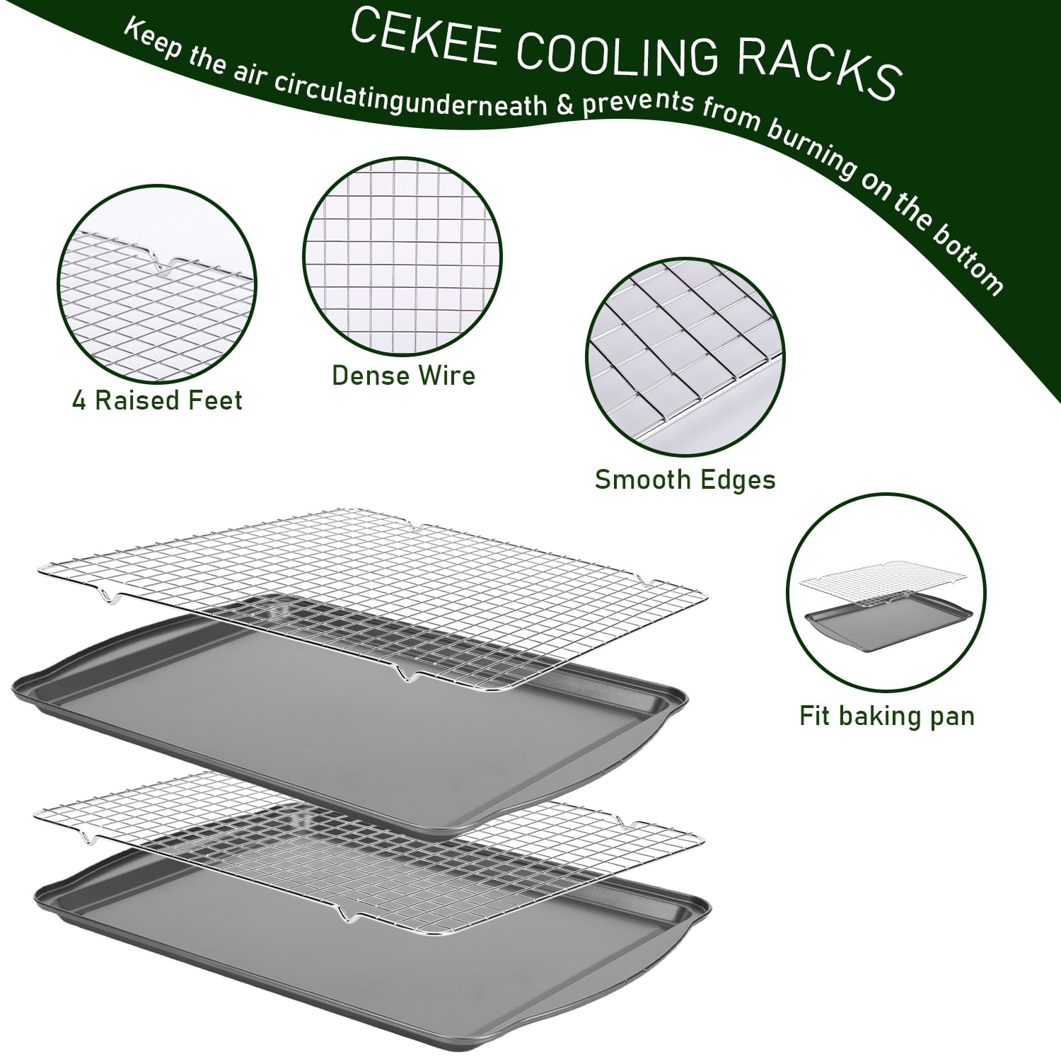 6-Piece Baking Sheets and Cooling Racks Set, Carbon Steel Nonstick Bakeware, Gray