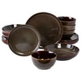 thumbnail image 1 of Gibson Elite Edwina Double Bowl Dinnerware Set,Dark Green, Service for 4 (16pcs), 1 of 4