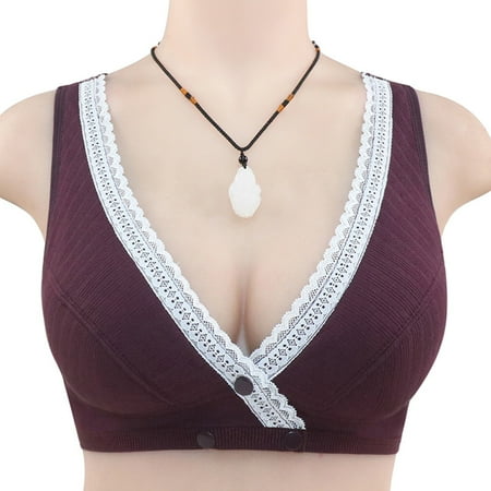 

MRULIC intimates for women Bra Women s Trim Lace ExtraElastic Front Sports Adjustable Closure Breathable Dark Purple + 36