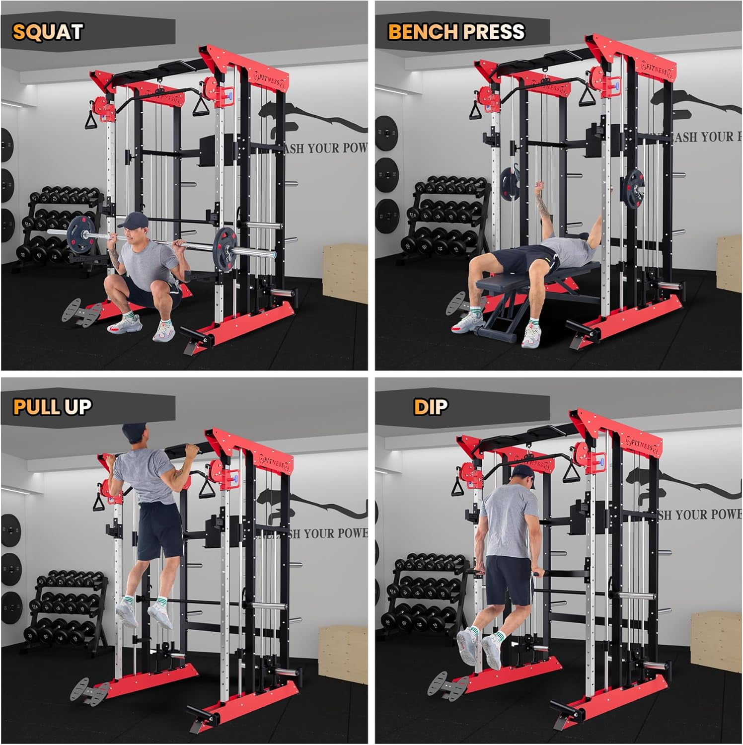IdealHouse 3600 LBS Power Cage Smith Machine, Multi-Functional All-in-One Power Rack with Cable Crossover, Squat Rack for Home Gym