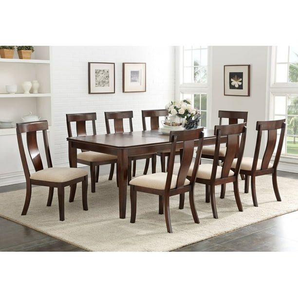 Rowena 9 Piece Formal Dining Room Set, Cherry Wood, Rectangular