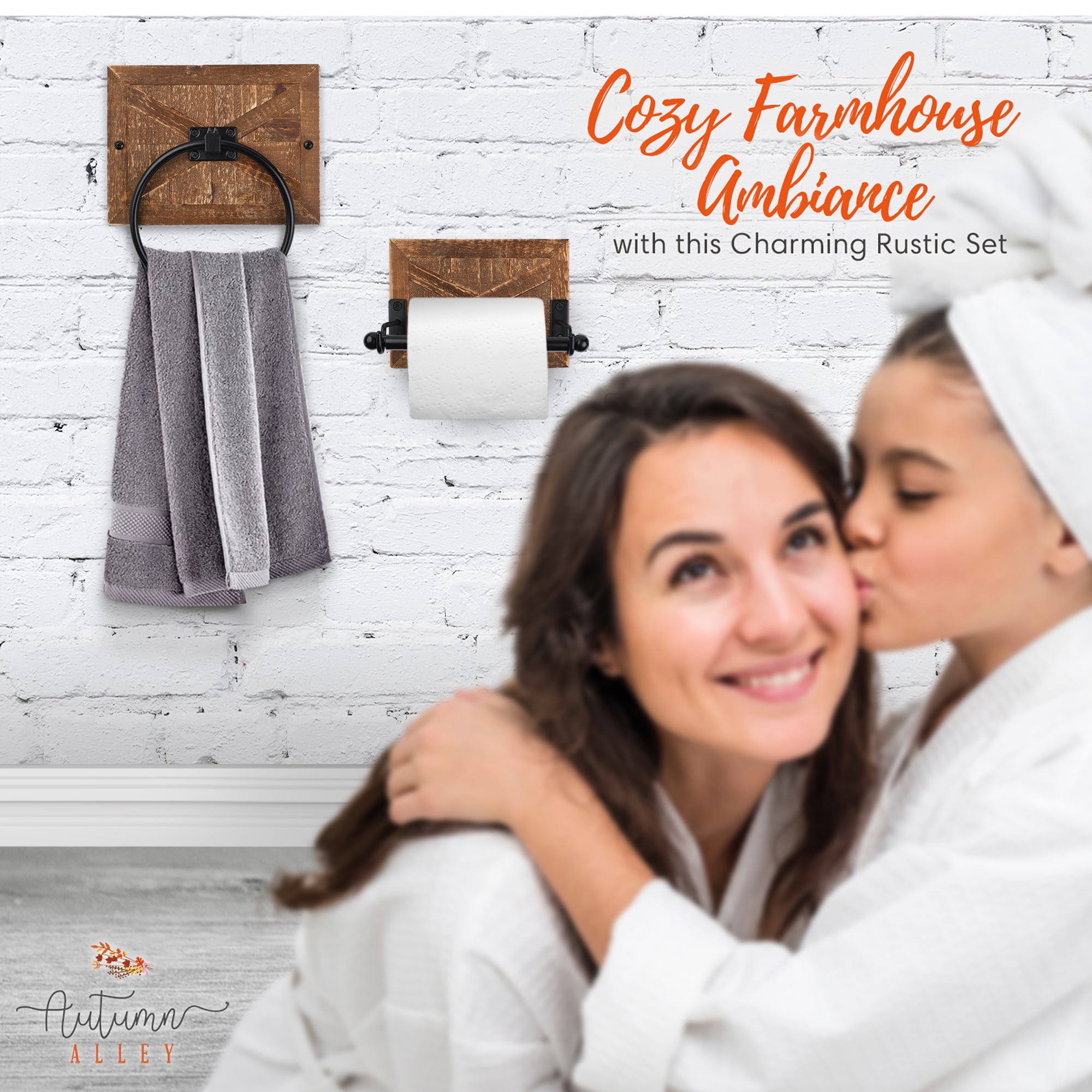 Rustic Farmhouse Toilet Paper Holder and Towel Ring Bathroom Accessories Set, Western Bathroom Decor