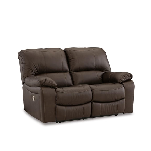 Bowery Hill Contemporary Leather Brown Power Reclining Loveseat