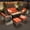 Orange Red, Brown Wicker, variant on ODELIO 7‑Piece All‑Weather Wicker Patio Furniture Set, Outdoor Conversation Set with 360° Swivel Rocking Chairs, 55000 BTU Propane Fire Pit Table & Ottomans, Navy blue Cushions