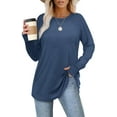 thumbnail image 5 of YEJIMAN Blue Oversized Tshirts For Women, Polyester,Spandex Shirt Women Trendy, Women's Tunic Tops to Wear with Leggings Long Sleeve Thumb Hole Shirts Crew Neck Curved Hem, 5 of 7