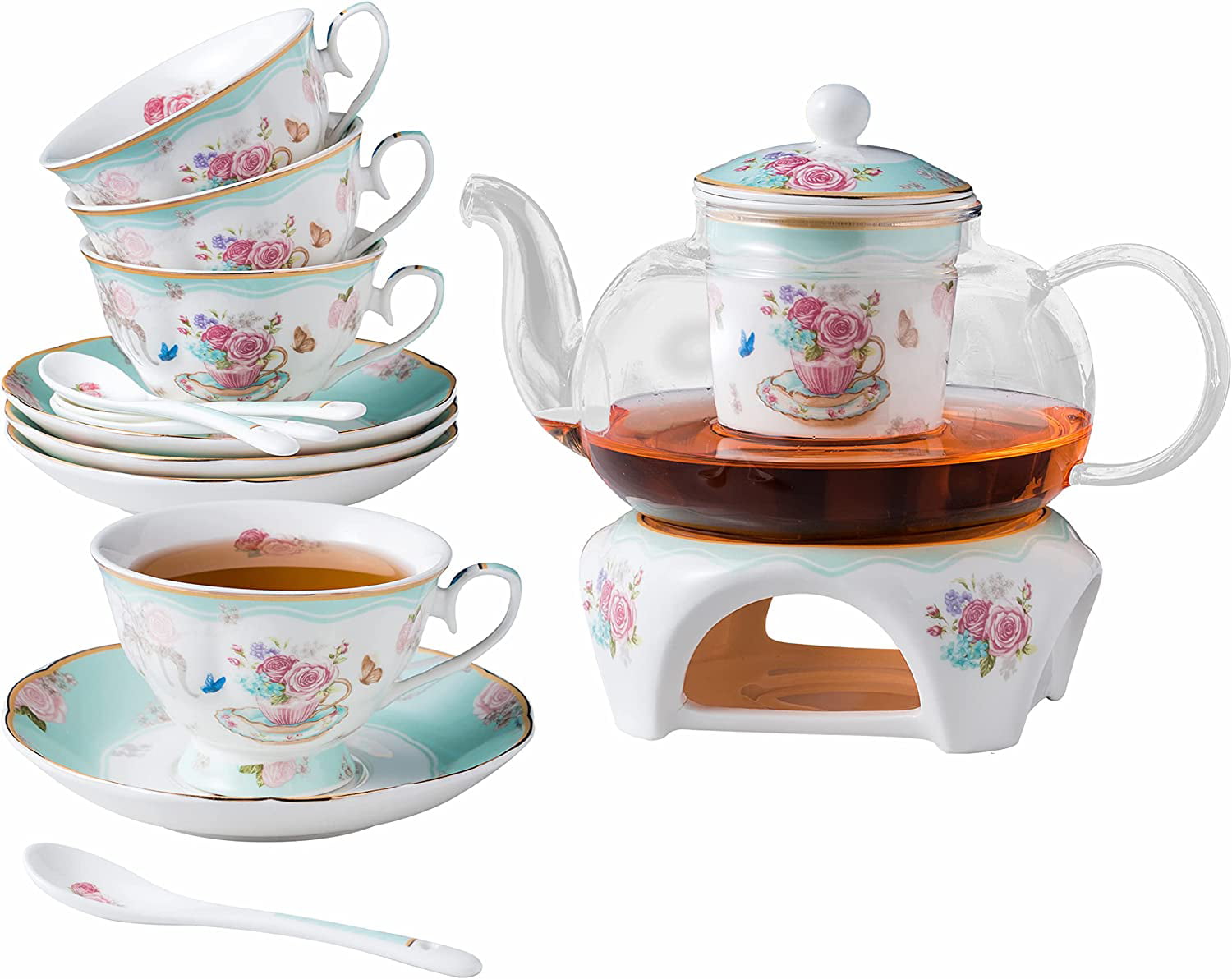 Tea pot and 4 mugs set Blue Jusalpha Modern Stylish Tea and Coffee Serving set 
