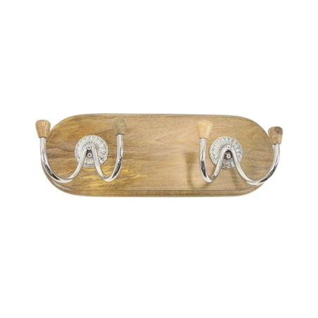 

Decmode Contemporary 6 x 17 inch classy aluminum and mango wood wall hook Brown