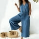thumbnail image 1 of TaTaai Women's Casual Loose Solid Color Jumpsuit Button V-Neck Sleeveless Cotton Linen One Piece Long Trousers Comfortable Wear Gift, 1 of 4