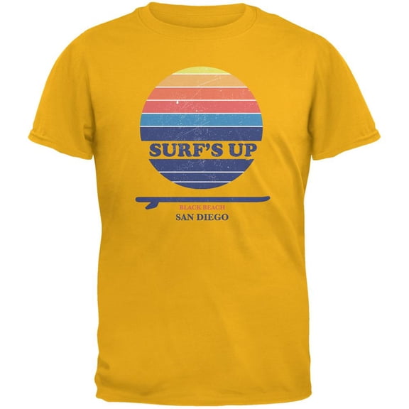 Surf's Up San Diego Beach Gold Adult T-Shirt - Medium