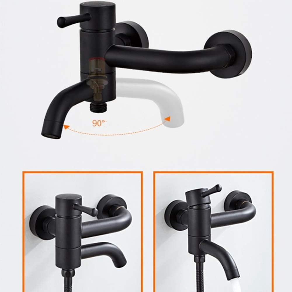Bathroom Brass Bath Shower Mixer Tap Black Bathtub Faucet Shower Tap System with 180° Adjustable Handheld Shower Head and Swivel Bathtub Spout