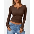 thumbnail image 4 of Women's Long Sleeve Shirts Henley Casual Fall Outfits Fitted Tops Ribbed Fashion Basic Tees Brown XXL, 4 of 8