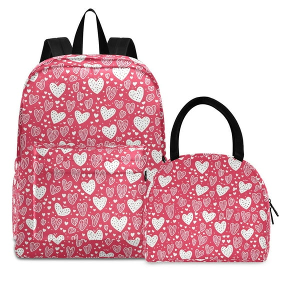 ALAZA Backpack Set Hearts Elementary School Bags Student BookBag with Lunch Bag