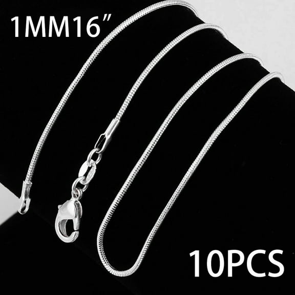 Taylonsss Wholesale 10PCS 925 Sterling Solid 1MM Snake Chains Necklace 16-28 Inches