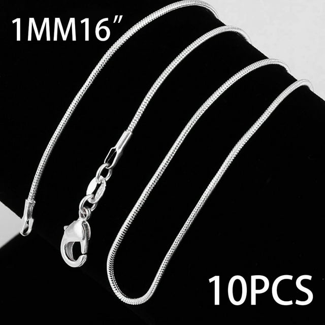 10PCS 925 Silver Snake Chain Necklace Set, Premium 1mm Solid Silver Chains 16-28 Inches, Fine Jewelry Gift Collection for Women Men with Gift Box, Silver