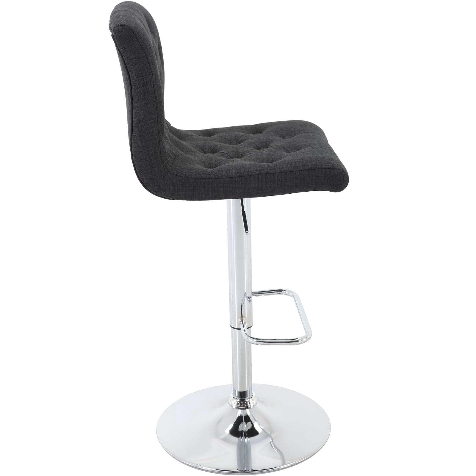 Modern Upholstered Bar Stool with Back Set of 2, Armless 360° Swivel Adjustable Height Linen Padded Bar Chair for Kitchen Island, Dining Room, or Café (Black)
