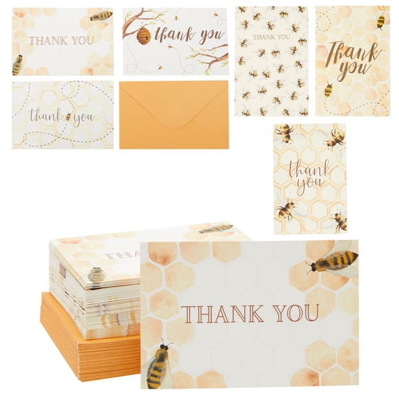 48 ct 6x4 inch Bumble Bee Thank You Cards with Envelopes for Baby Shower Party Favors
