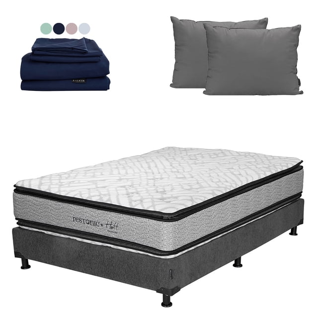 Colchón Matrimonial Hoff + Box + Almohadas 2Pack + Sábanas Softy