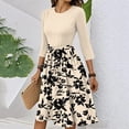 thumbnail image 4 of WTOBBY Women's Stylish Floral Print Waistband Round Neck 3/4 Sleeve Dress, Flowy Midi Sundress with Casual Elegance for Summer,Khaki XL, 4 of 5