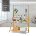 thumbnail image 3 of MoNiBloom Bamboo 3 Tiers Plant Stand, Adjustable Hanging Rod Flower Rack, Natural, for Garden, 3 of 10