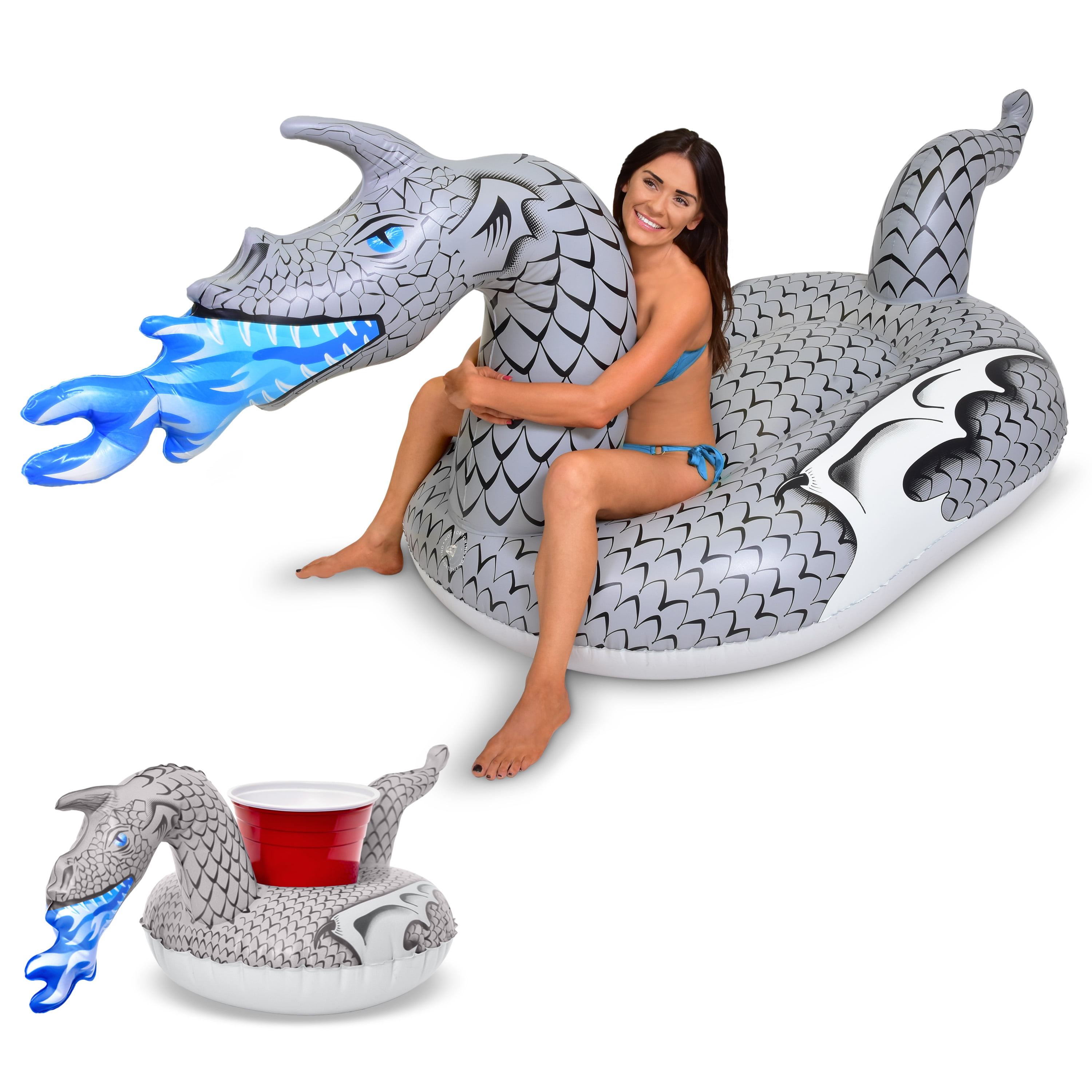GoFloats Giant Inflatable Ice Dragon Includes Matching Ice Dragon Drink Float! 
