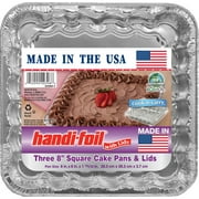 Handi-Foil Aluminum 8-inch Square Cake Pans & Lids 3 Count