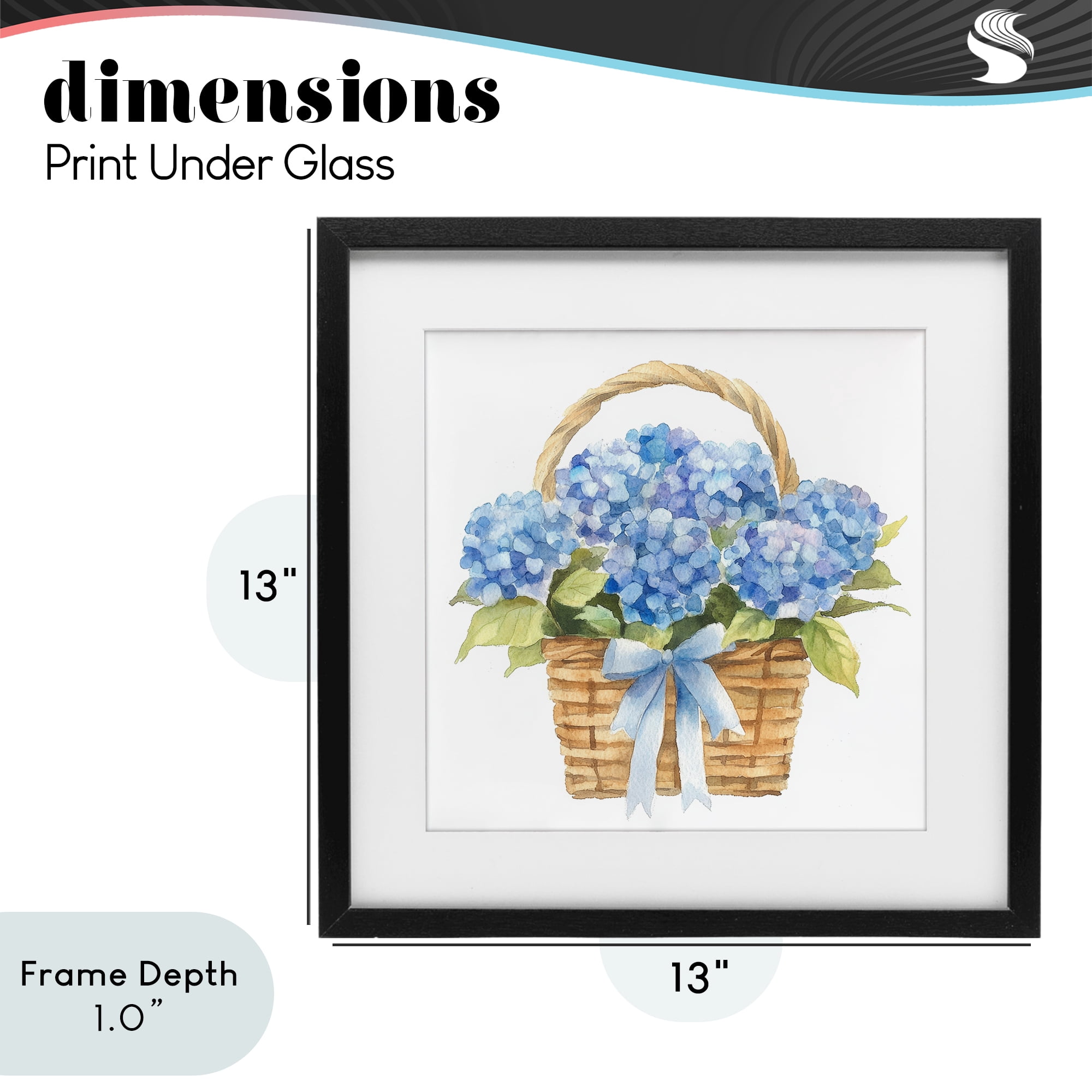 Stupell Industries Pretty Blue Hydrangea Picnic Basket Black Framed Print Under Glass, design by Petal Prints Design