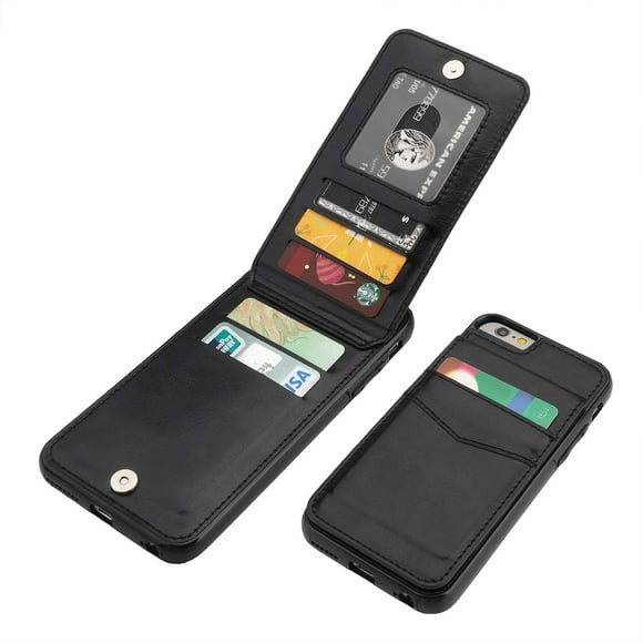 KIHUWEY Compatible with iPhone 6/6S Case Wallet with Credit Card Holder, Premium Leather Magnetic Clasp Kickstand Heavy Duty Protective Cover for iPhone 6/6S 4.7 Inch (Black)