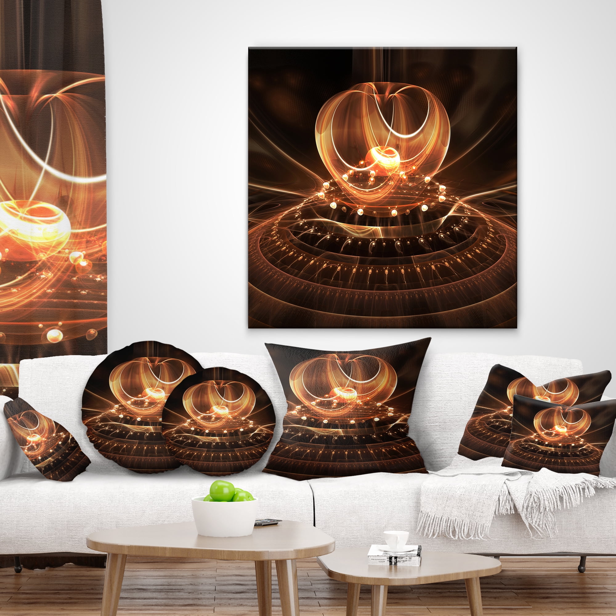 Designart Modern Fractal Brown Dom - Abstract Throw Pillow - 16x16
