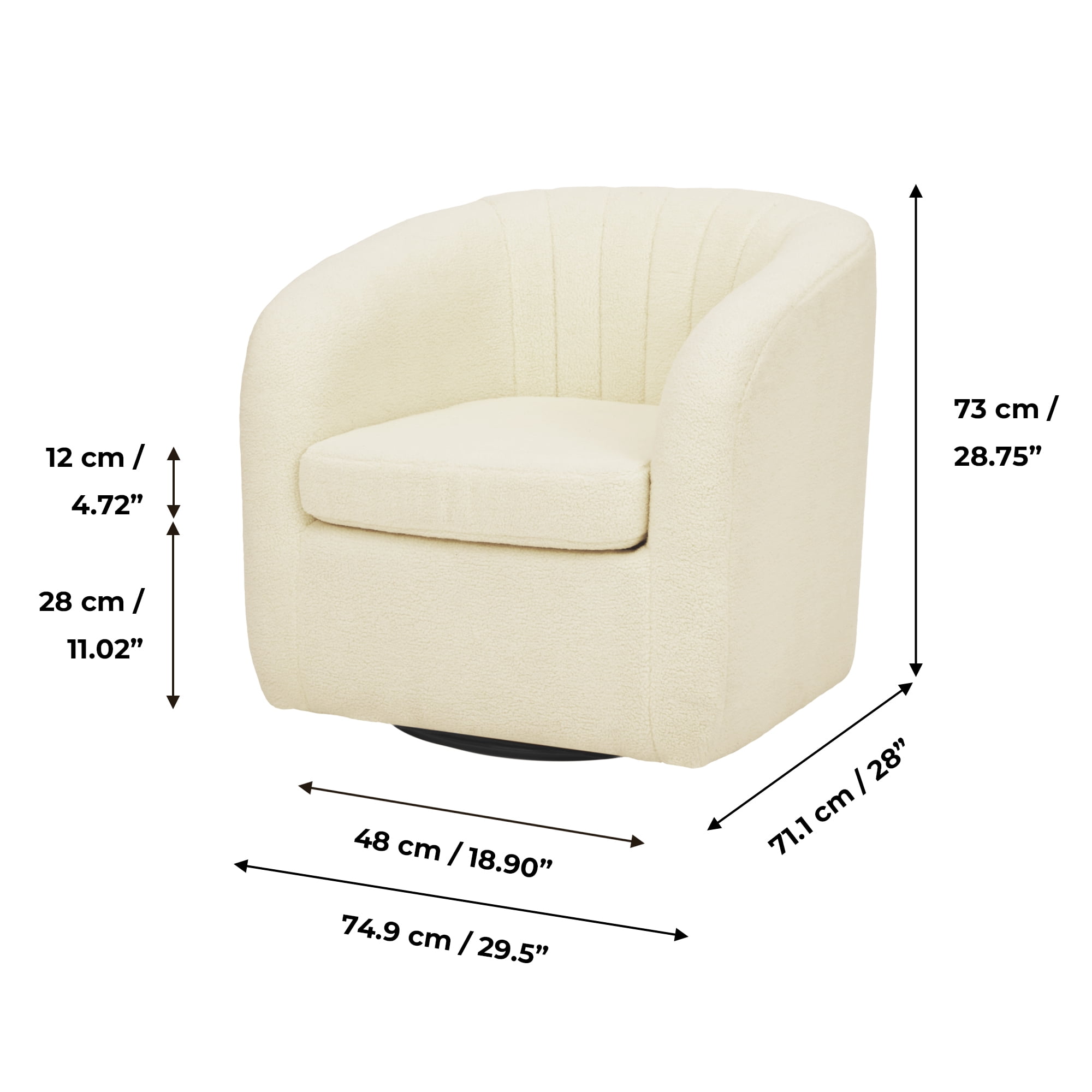 Teamson Home Monroe Swivel Tub Accent Chair with Faux Shearing, Ivory