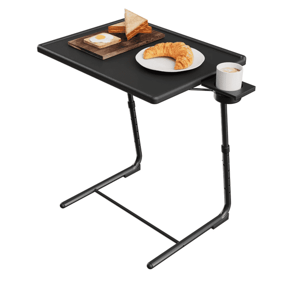 ZHEILFG TV Tray Table with Cup Holder, 6 Height & 3 Angle Adjustable, Black Folding Couch Desk, Portable Eating Tray for Sofa Bed Living Room