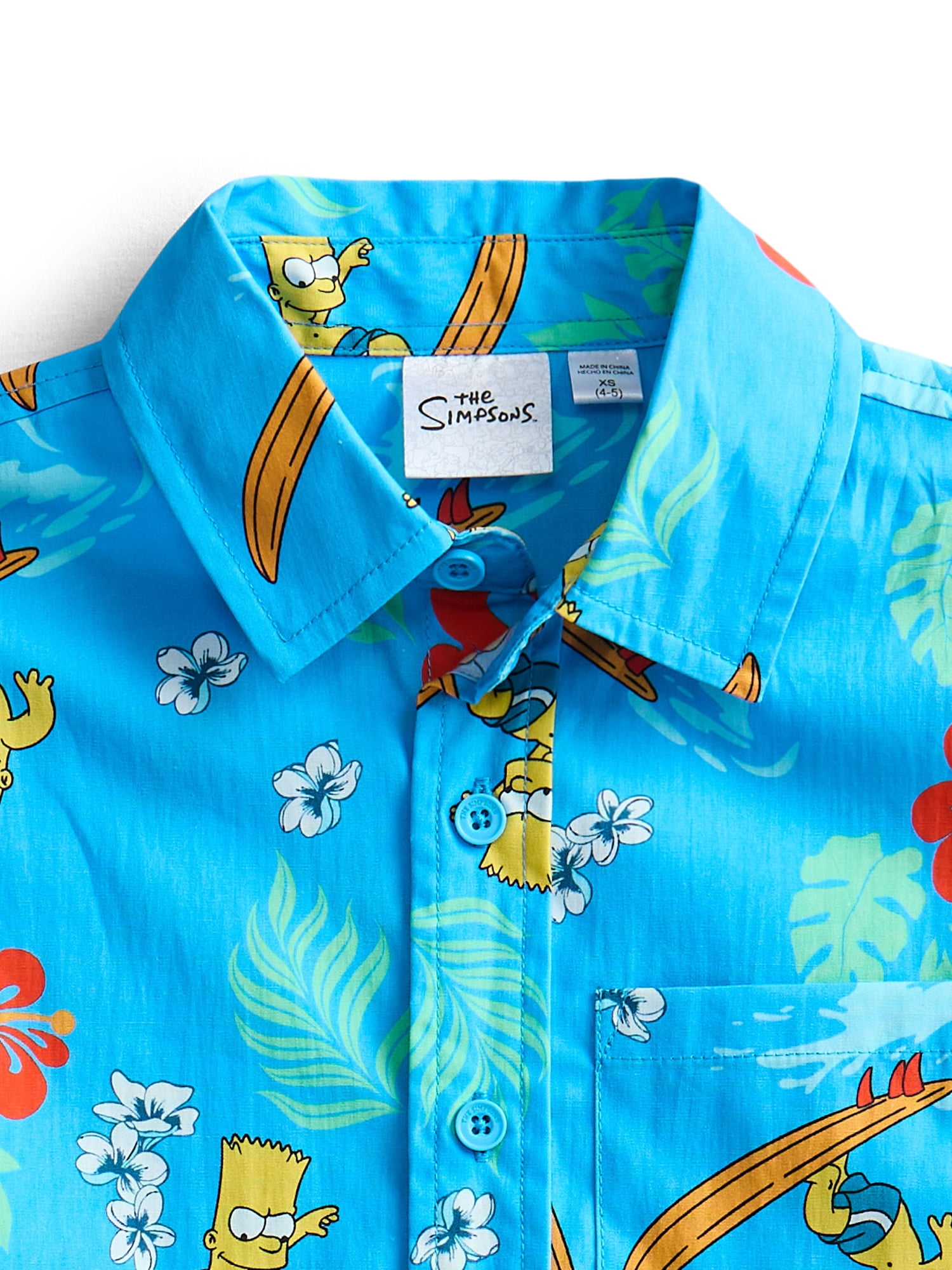 The Simpsons Boys Graphic Button Up Resort Shirt with Short Sleeves, Sizes 4-18