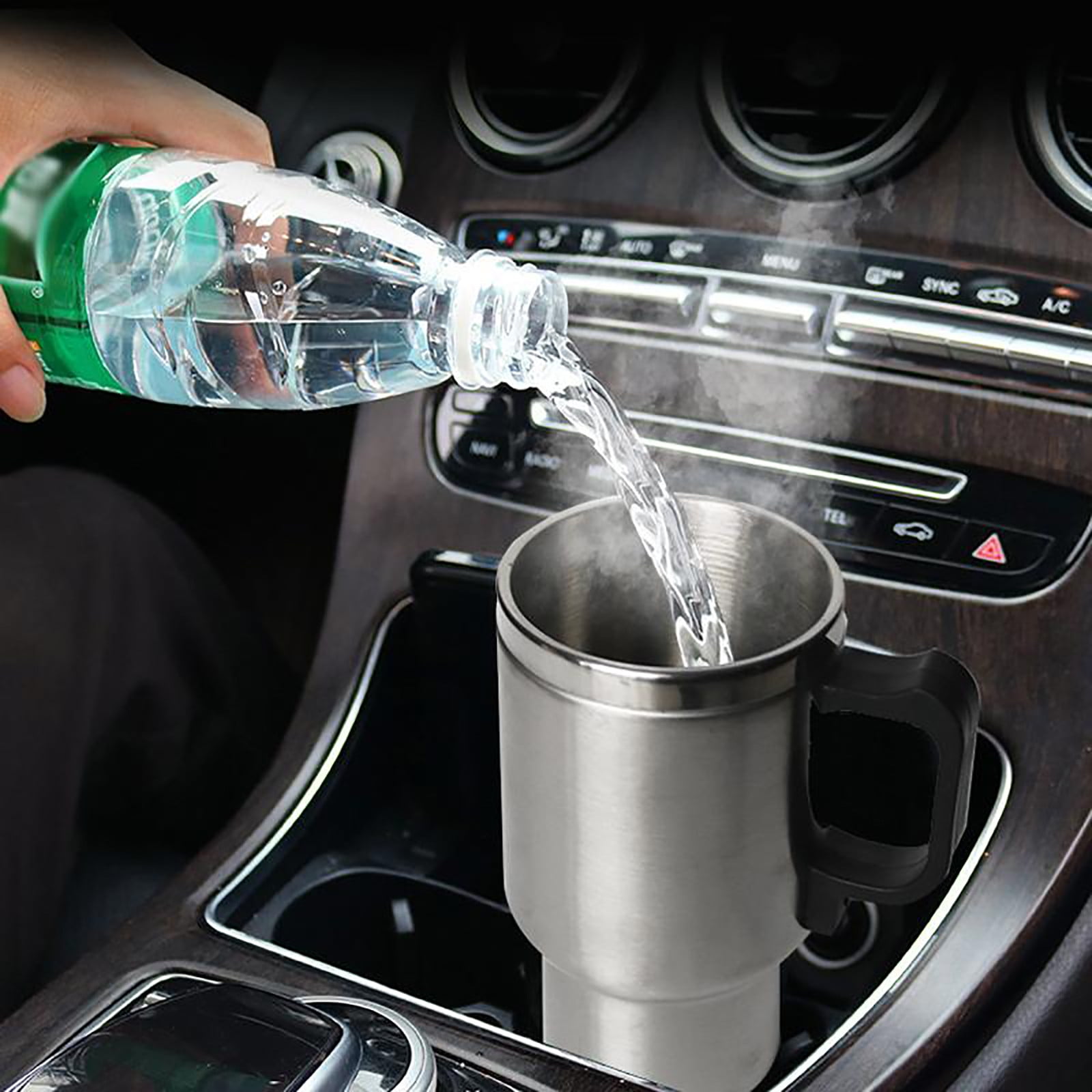 Vehicle heated travel coffee mug, plugs into lighter, 12v, black