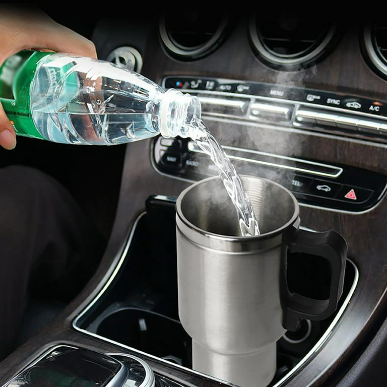 12V Car Heating Cup Stainless Steel Travel Coffee Cup Insulated Heated  Thermos Mug with Plastic Inside, 450ml Car Kettle for Heating Water, Coffee,  Milk, Tea 