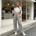 thumbnail image 3 of Women's Wide Leg Pants - Lightweight Pleated Casual Long Trousers - Loose Elastic Waist Drawstring Outdoor Running Pants with Pockets, 3 of 9
