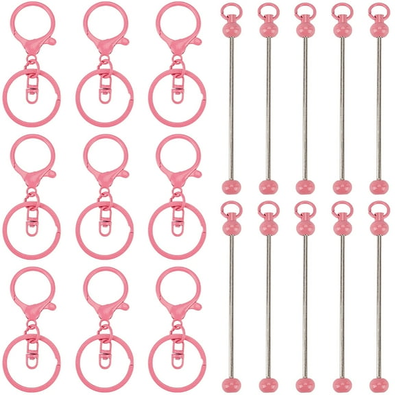 20Pcs 2 Styles Baking Painted Zinc Alloy Keychain Claspsp with Iron Bar Beadable Keychain Hot Pink 68~78mm 2 styles 10pcs/style 20pcs