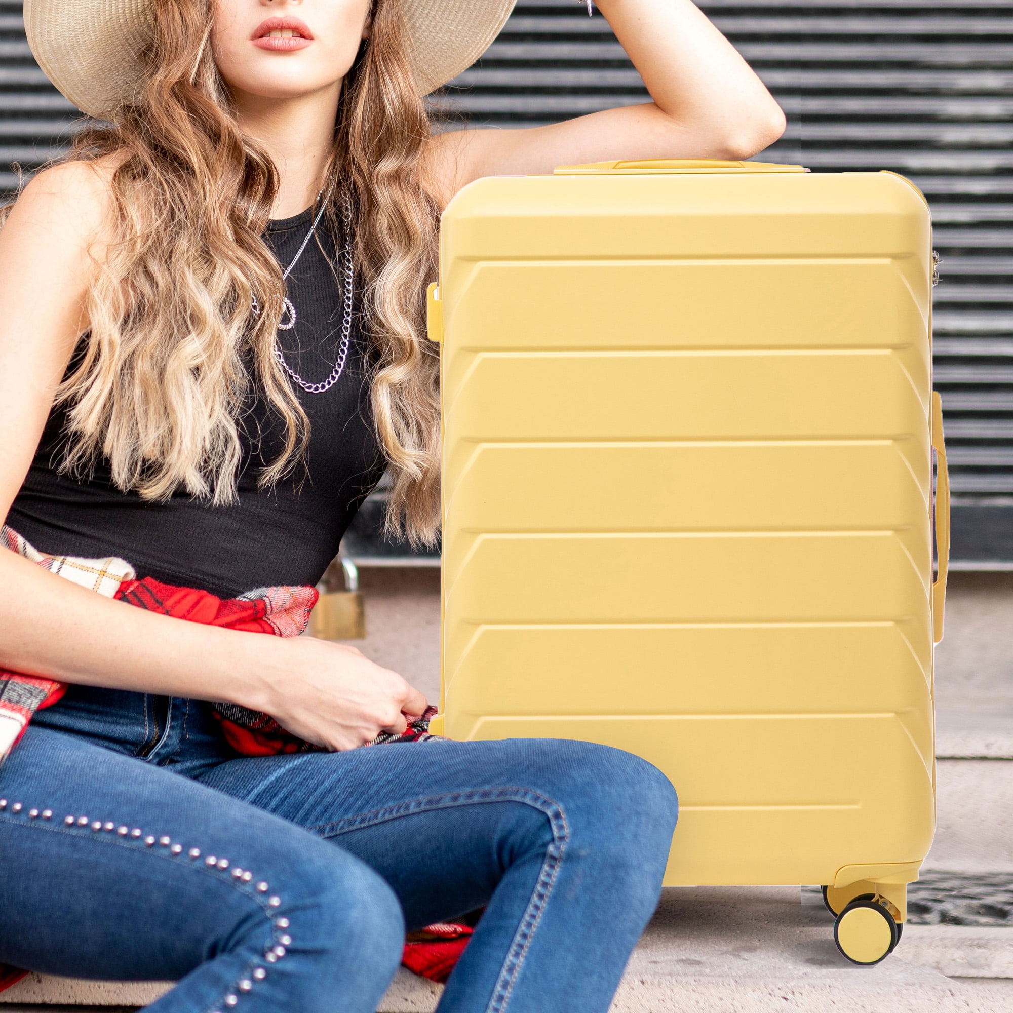 20"/24"/28" 3 pcs/set in ABS Spinner Wheel Luggage, Matching Color, With Combination Lock (Yellow)