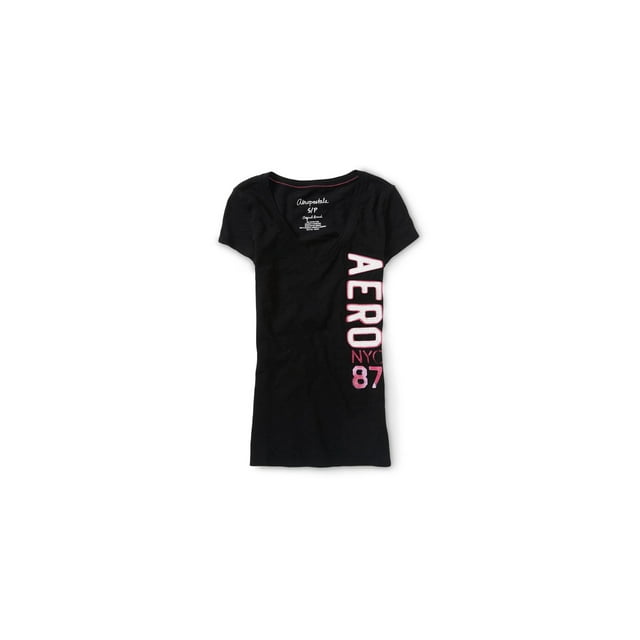 Camiseta adornada Aeropostale Vertical Nyc 87 para mujer negro mediano