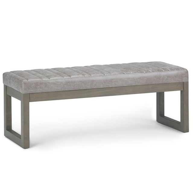 Trent Home 48" W Rectangle Ottoman Bench in Distressed Gray Taupe Faux Leather