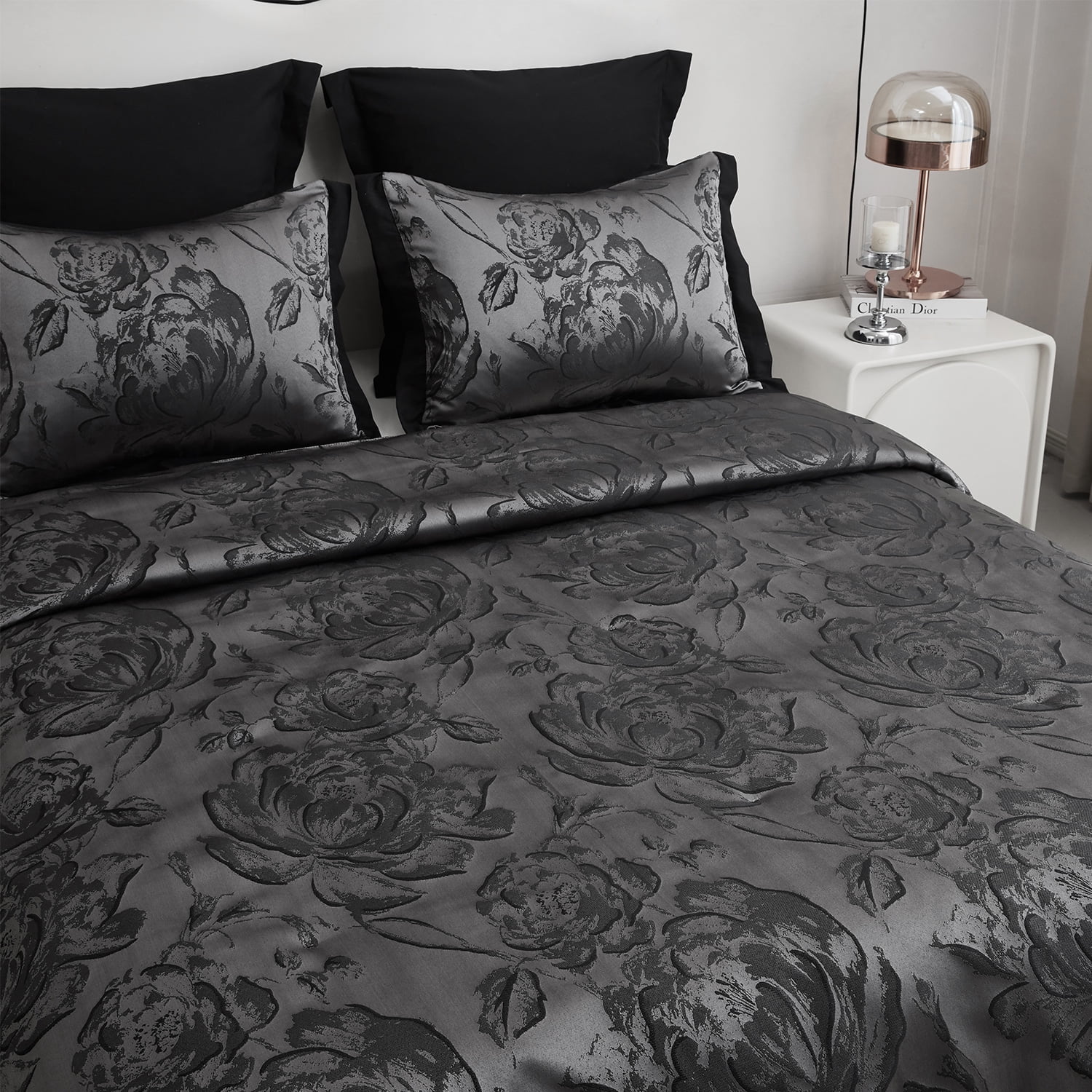 7-Piece Queen Comforter & Curtain Set, Gray Floral Patchwork